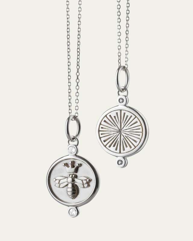 Sterling Silver Queen Bee Charm Necklace with White Sapphire